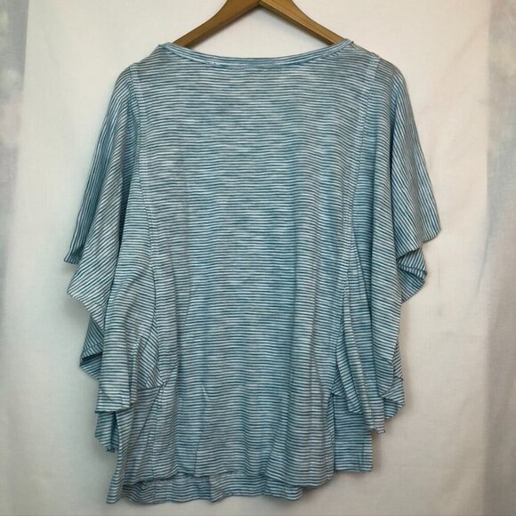 NEW NWT WESTBOUND Short Flutter Sleeve Tee Blue White Stripe Cotton Viscose Boho - Picture 8 of 8